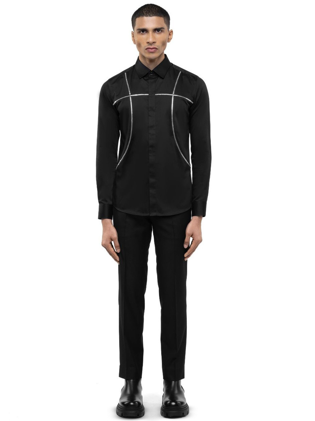 

SDS By Kushal Shah Men Smart Tailored Fit Opaque Party Shirt, Black