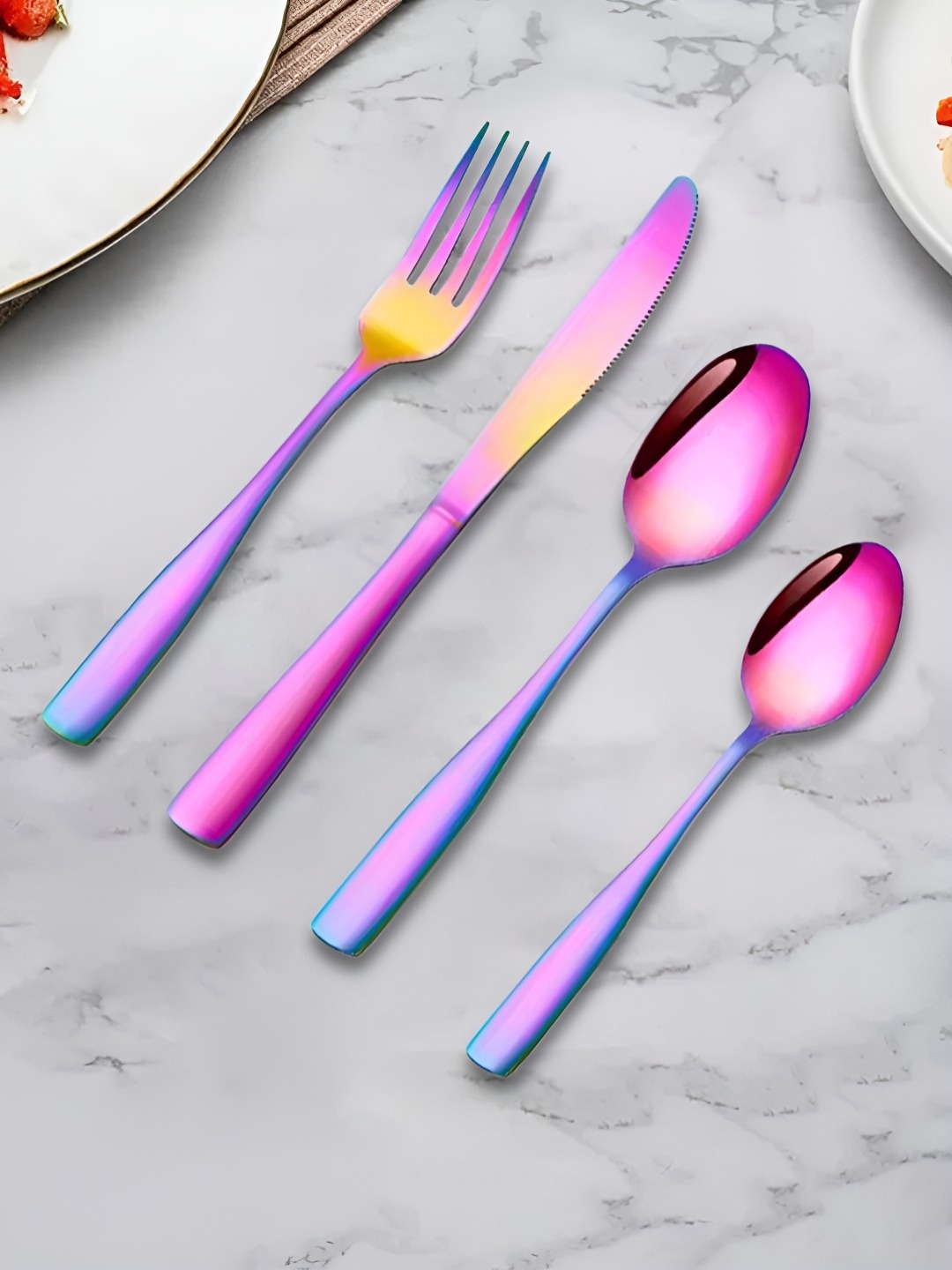 

YELONA 4-Piece Rainbow Silverware Stainless Steel Flatware Cutlery, Pink