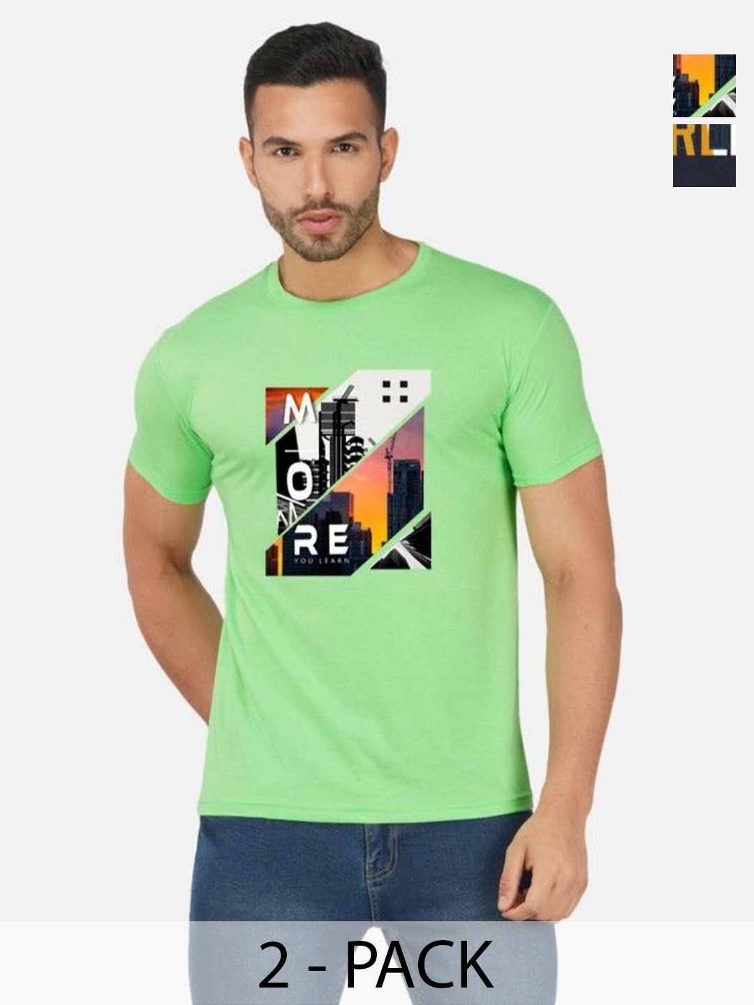 

GLOBAL NOMAD Men 2 Printed Bio Finish Applique T-shirt, Green