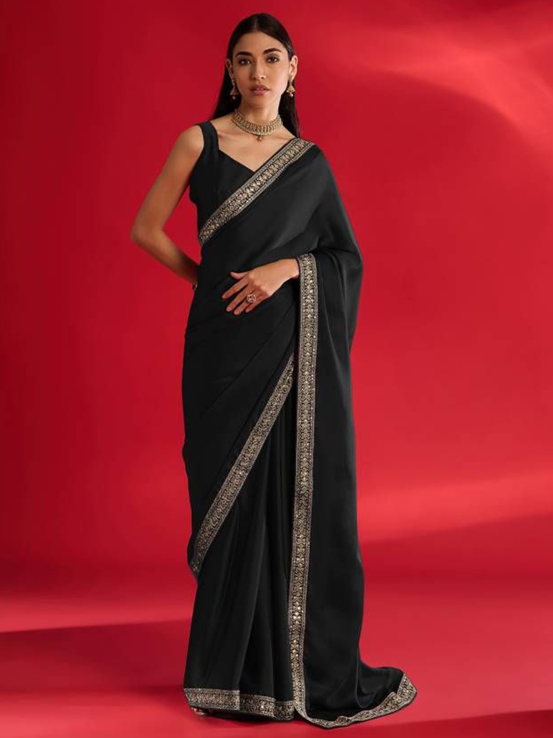 

HMP Fashion Embroidered Saree, Black