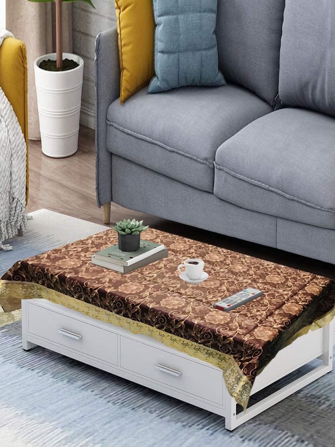 

Homerz Brown Floral Waterproof Plastic 4-Seater Table Cover