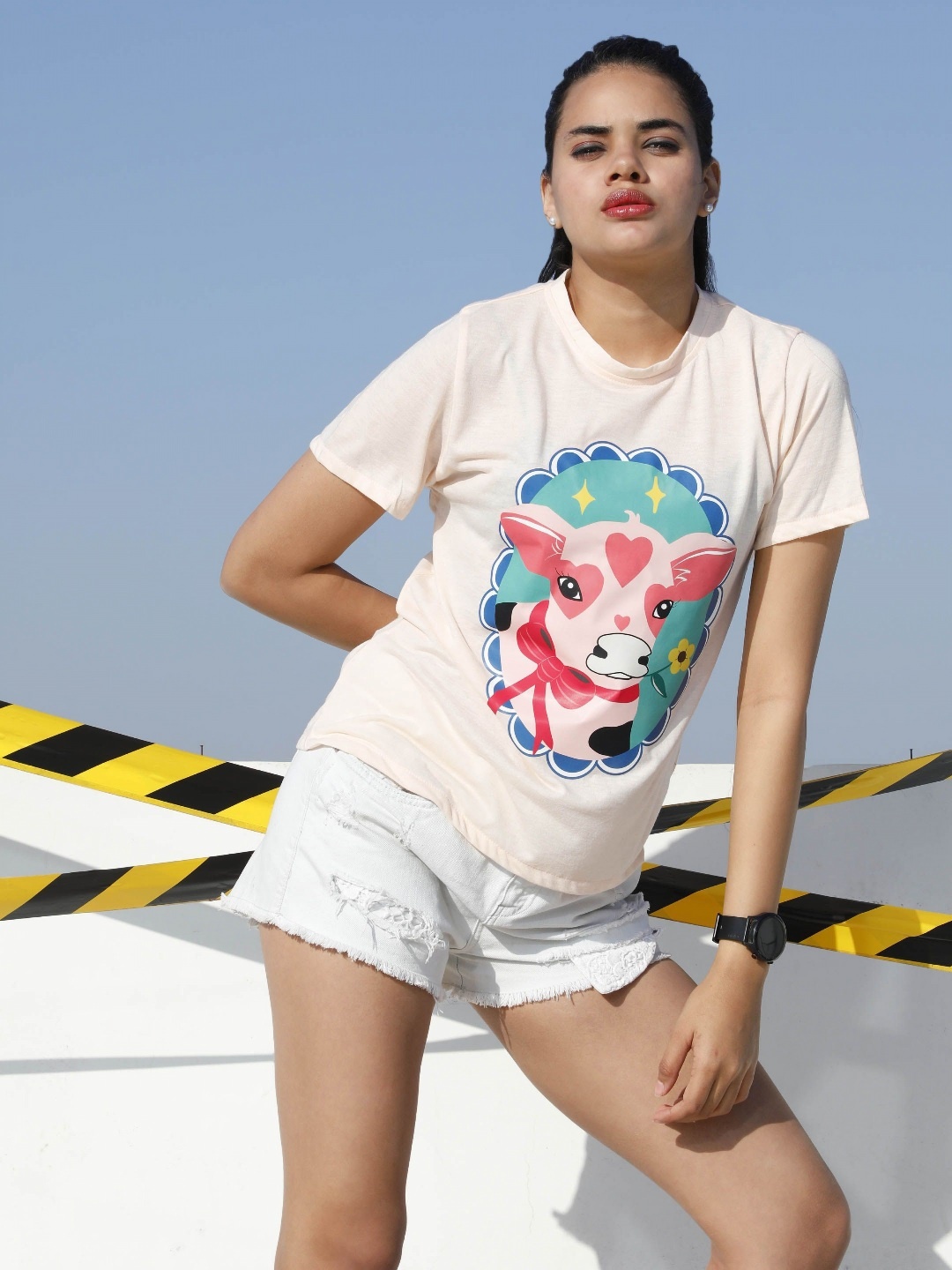 

Athena Unapologetic Women Printed T-shirt, Peach