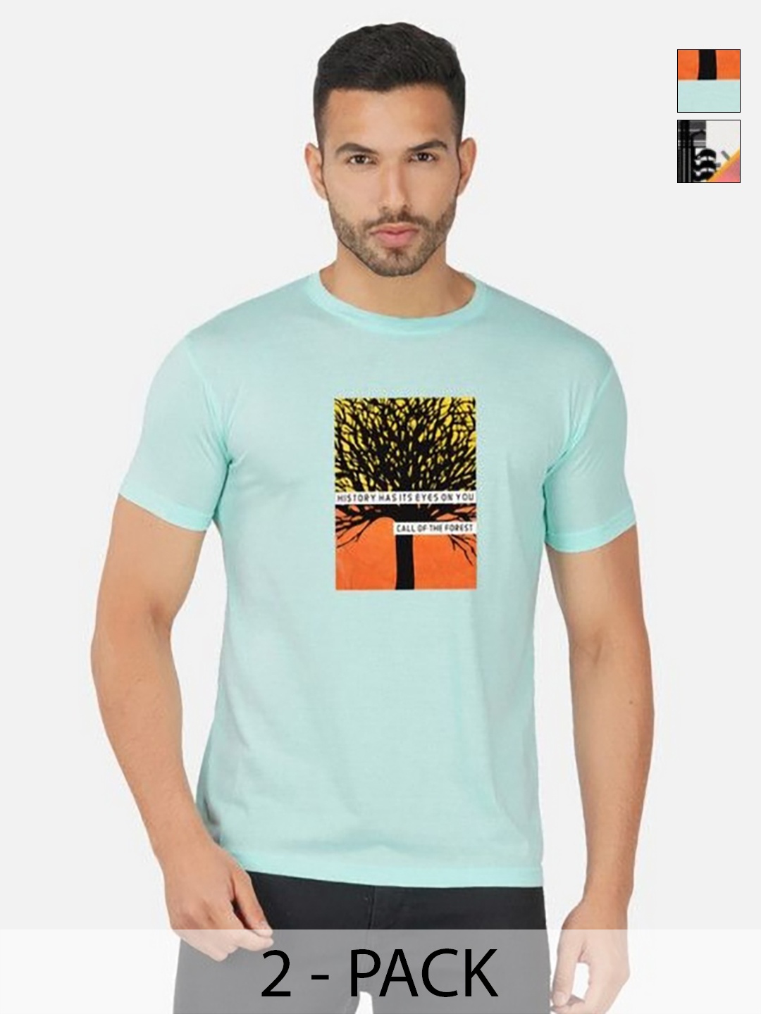 

GLOBAL NOMAD Men 2 Printed Bio Finish Applique T-shirt, Mustard