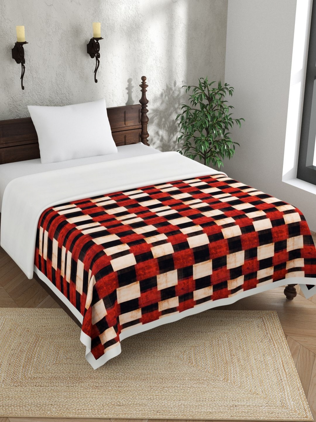 

EverHOME Multicoloured Checked AC Room 150 GSM Single Bed Dohar, Red