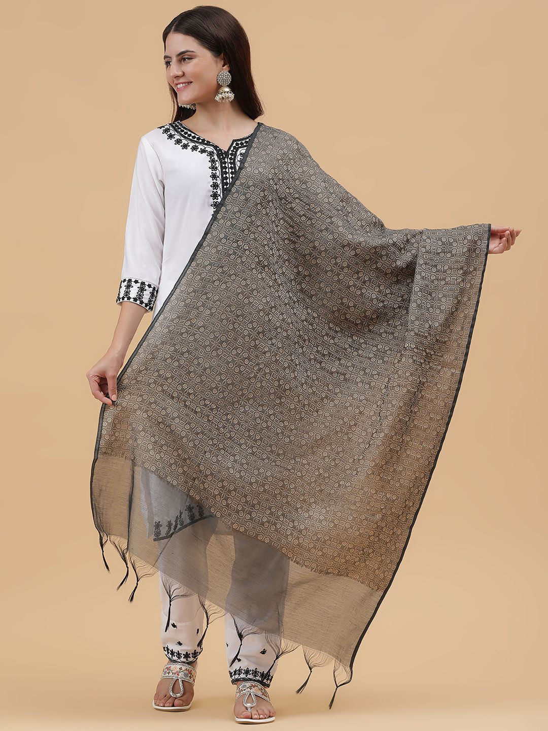 

BAESD Ethnic Motifs Woven Design Dupatta, Navy blue