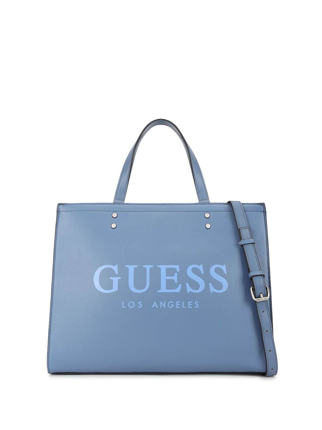 

GUESS Printed PU Structured Tote Bag with Cut Work, Blue