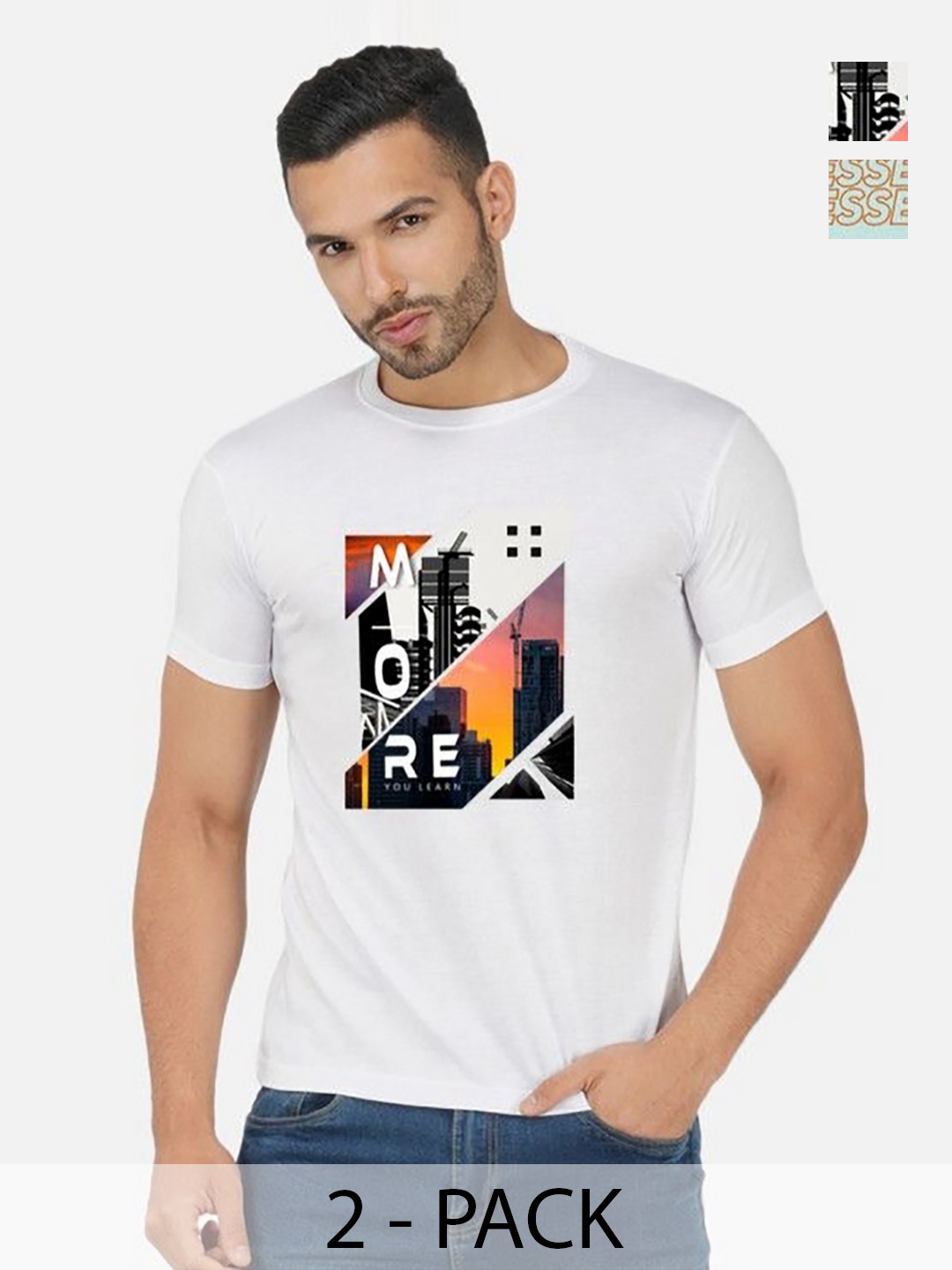 

GLOBAL NOMAD Men 2 Printed Bio Finish Applique T-shirt, White