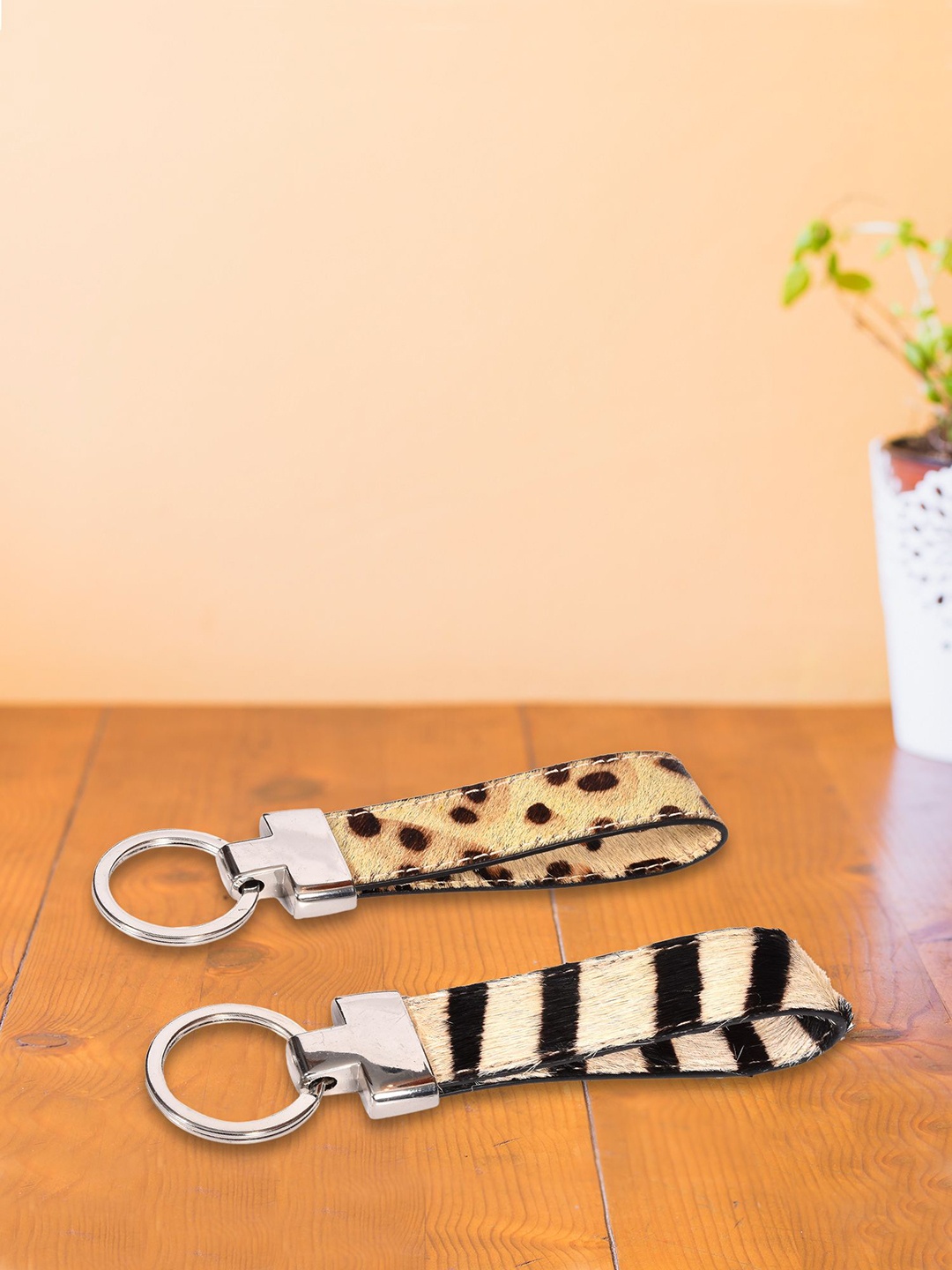 

Sassora Set Of 2 Leather Printed Key Chain, Brown