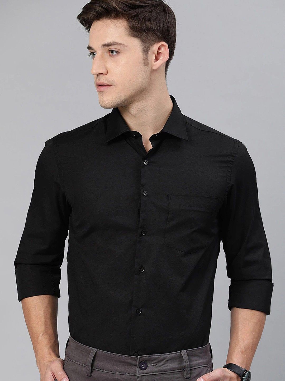 

PulseIQ Men Slim Fit Opaque Formal Shirt, Black