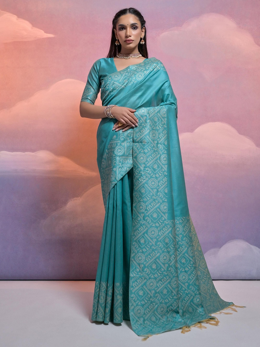 

Ekta Textiles Pure Silk Banarasi Saree, Turquoise blue