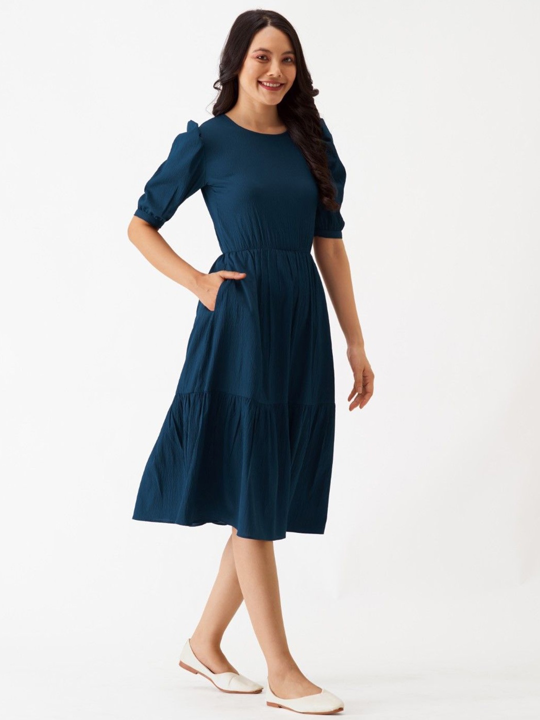 

Raiyani Fashion Applique Crepe Fit & Flare Dress, Blue