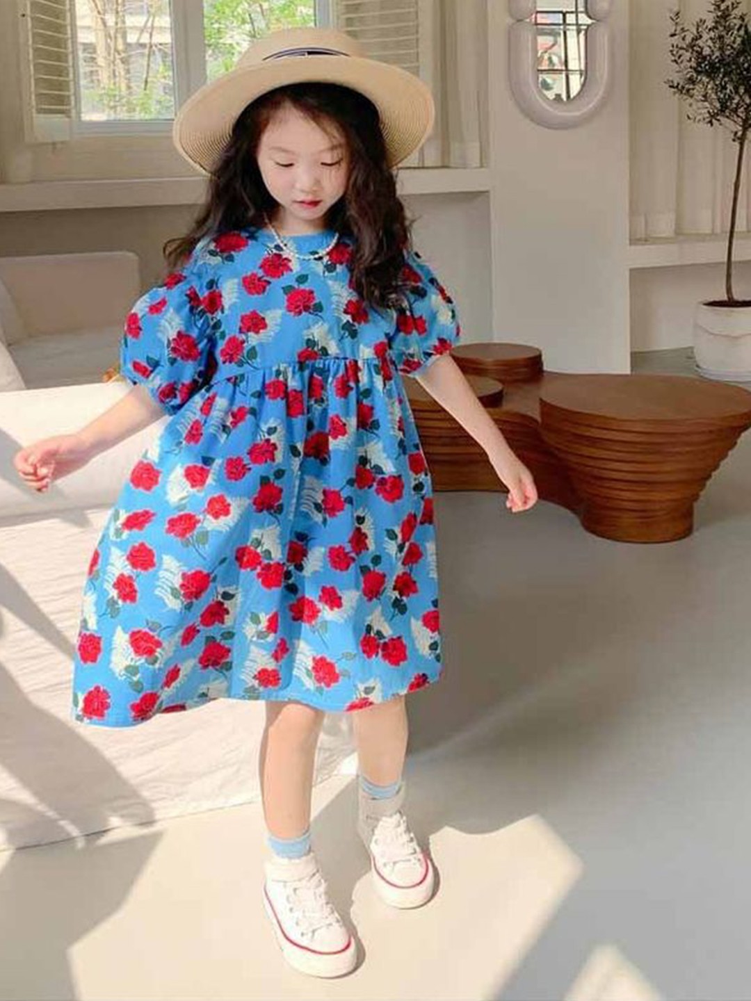 

LULU & SKY Floral Print A-Line Midi Dress, Blue