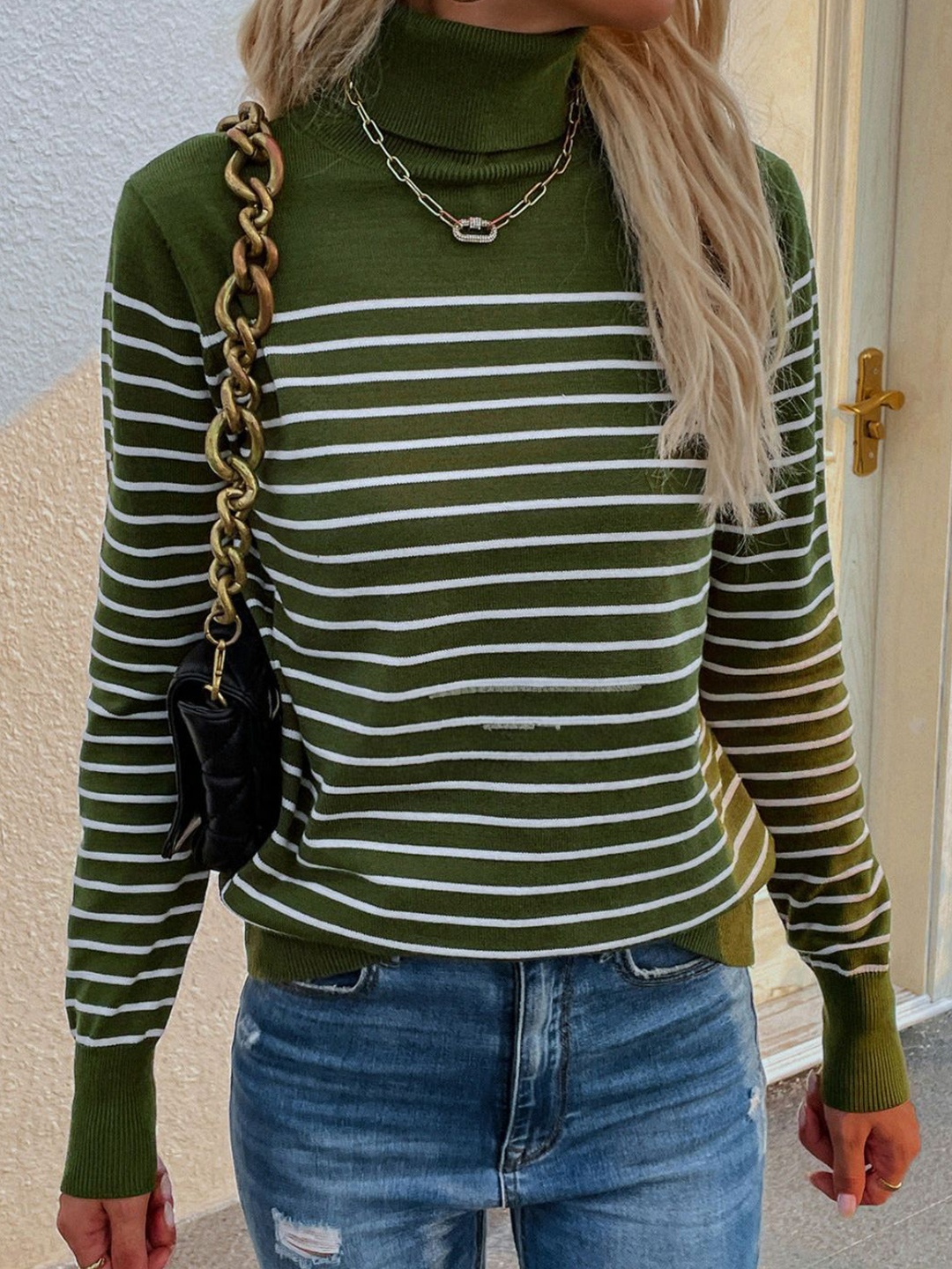 

Oh Rare Women Striped Pullover, Olive