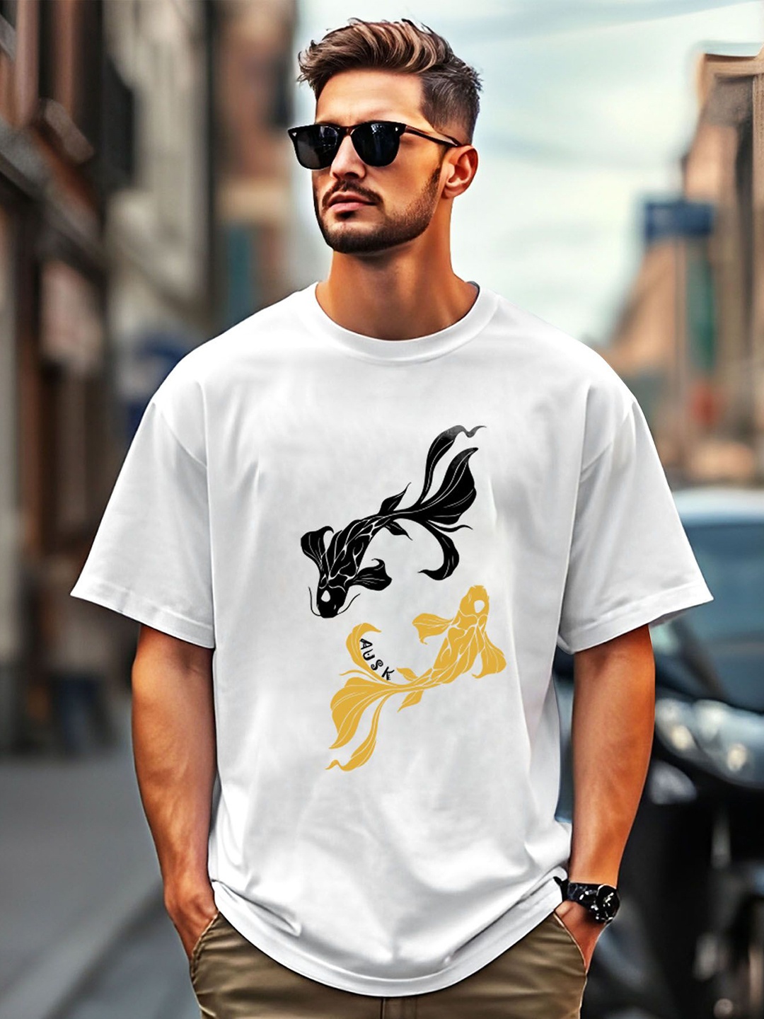 

AUSK Men Printed Applique T-shirt, White