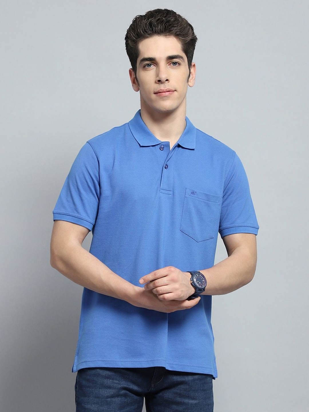 

Monte Carlo Men Polo Collar Pure Cotton Pockets T-shirt, Blue