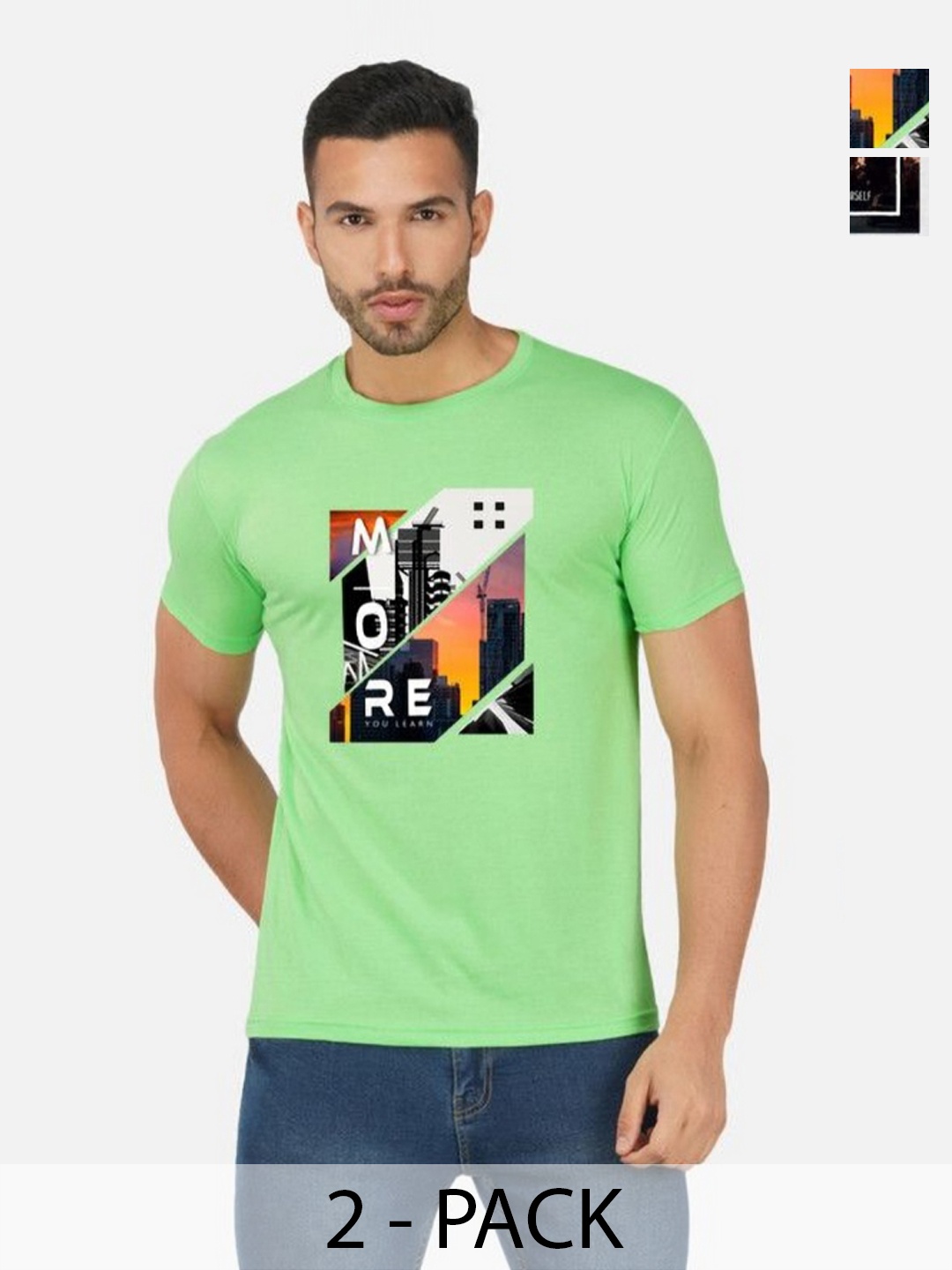 

GLOBAL NOMAD Men 2 Printed Bio Finish Applique T-shirt, Green