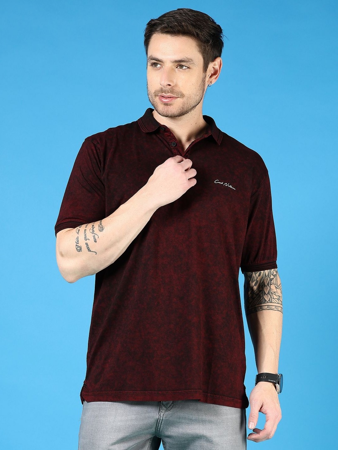 

V-Mart Men Polo Collar Pockets T-shirt, Maroon