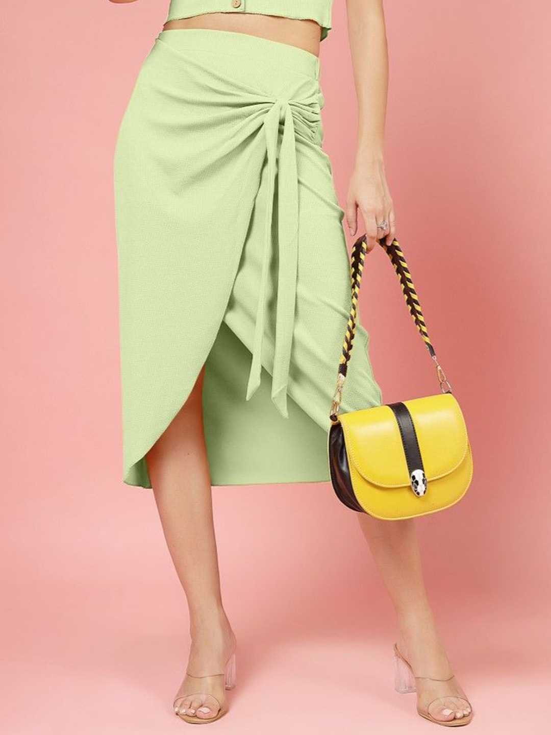 

DressBerry Asymmetric Hem Midi Wrap Skirt, Green