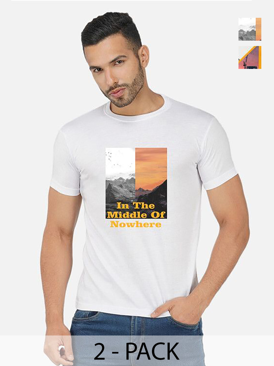 

GLOBAL NOMAD Men 2 Printed Bio Finish Applique T-shirt, Mustard