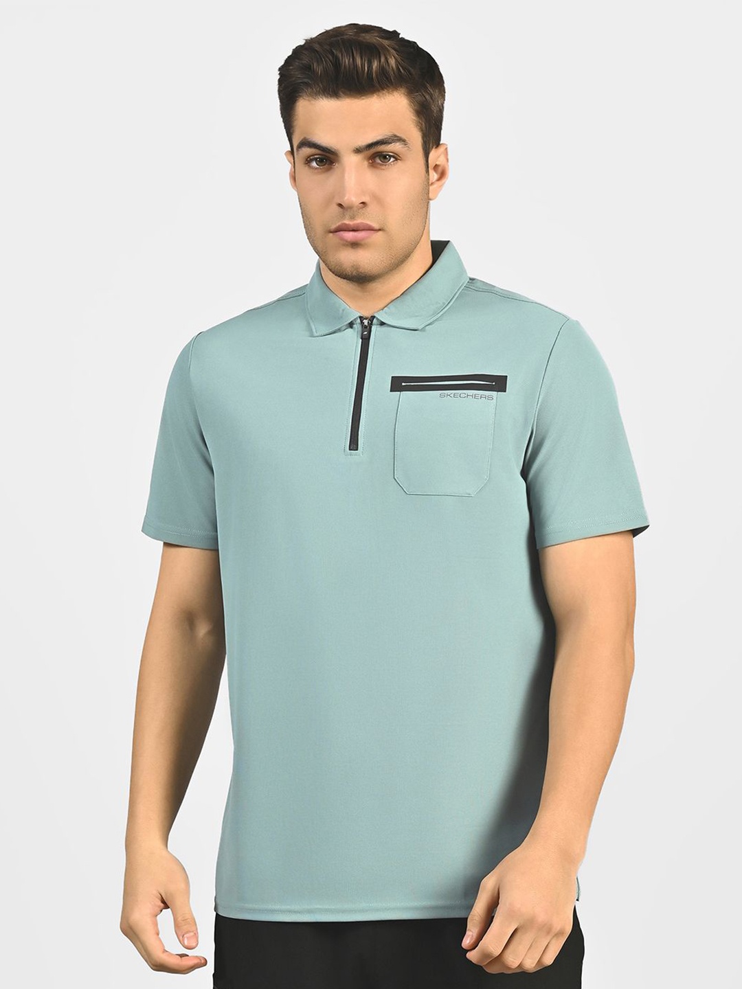 

Skechers Men Zip Closure Polo T-Shirt, Green