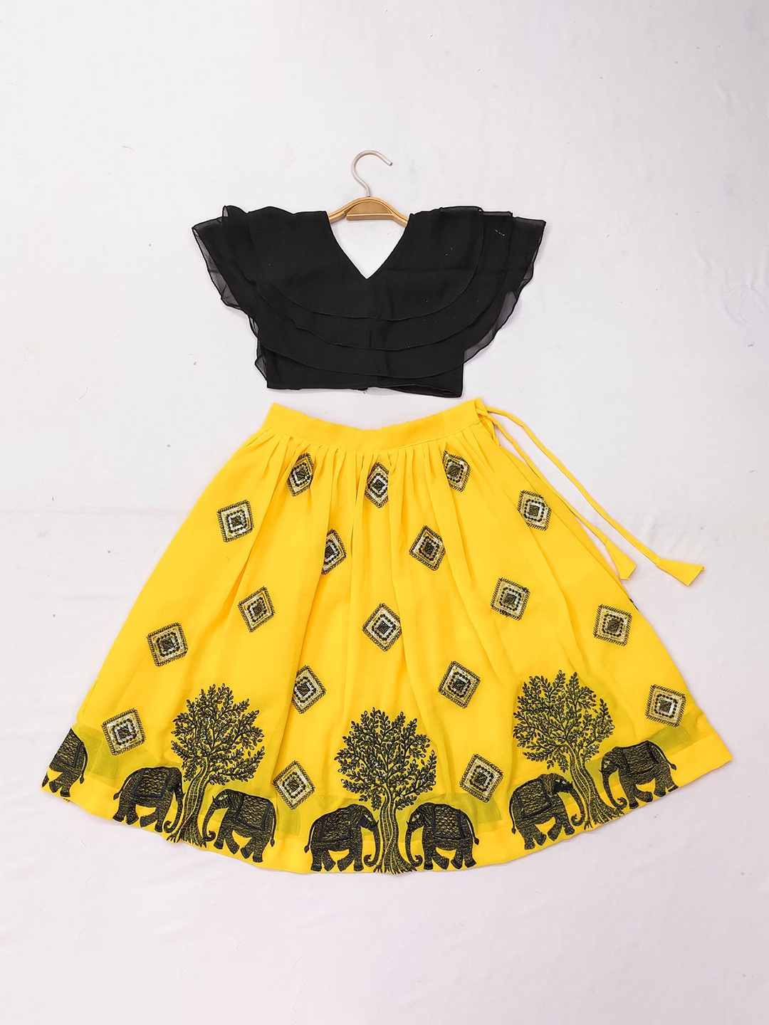 

BAESD Girls Embellished Mukaish Ready to Wear Lehenga &, Yellow