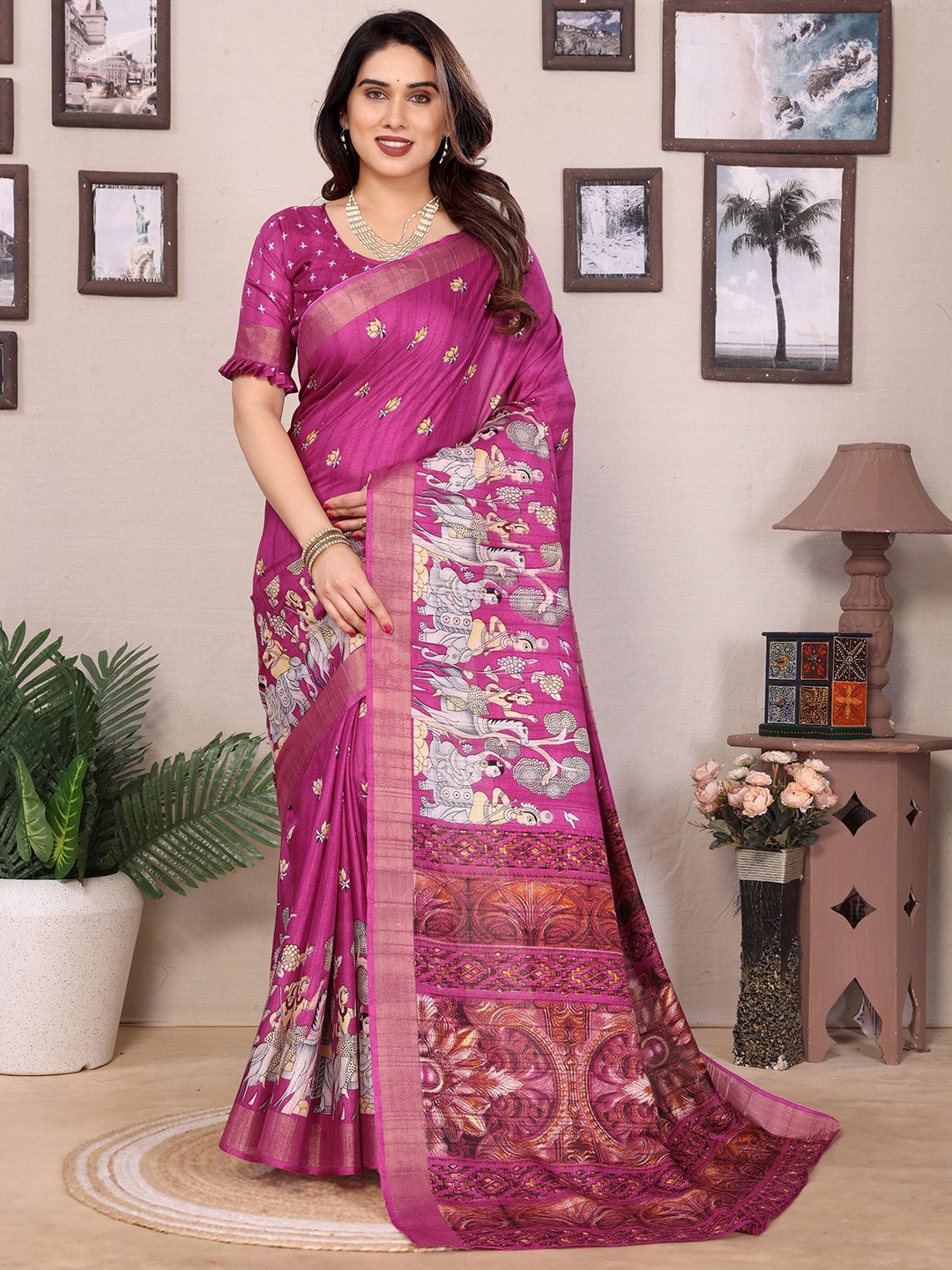 

Moda Rapido Ethnic Motifs Zari Saree, Pink