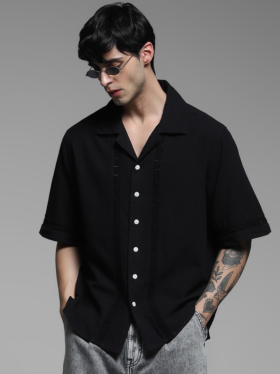

Jack & Jones Men Semi Sheer Casual Shirt, Black