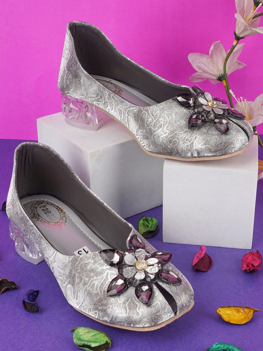 

BAESD Girls Textured Party Block Mules, Grey