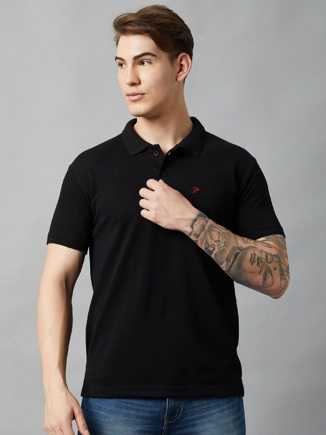 

Promount Men Polo Collar Pockets T-shirt, Black