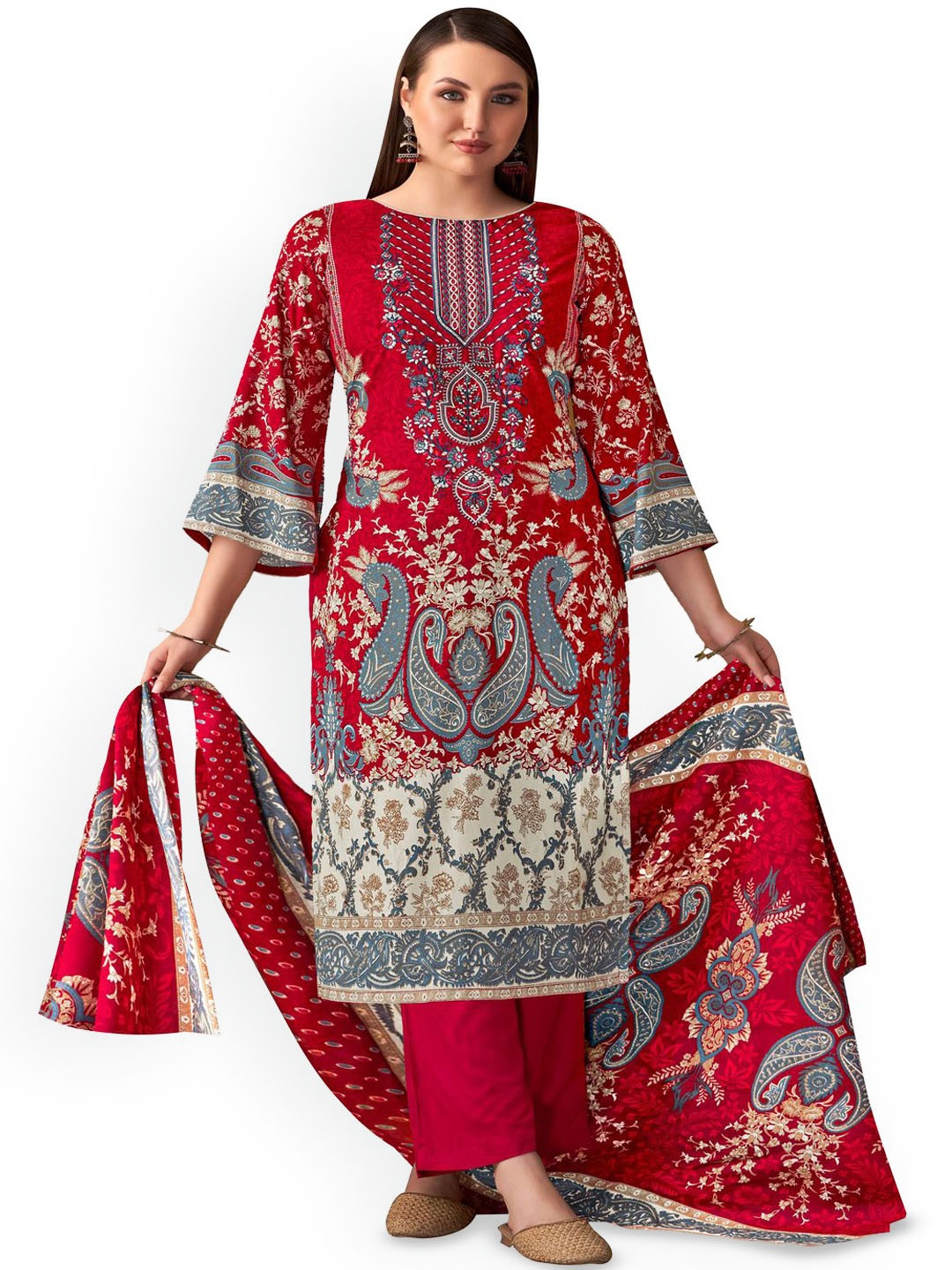 

DRAVINAM Trends Embroidered Viscose Rayon Unstitched Dress Material, Orange