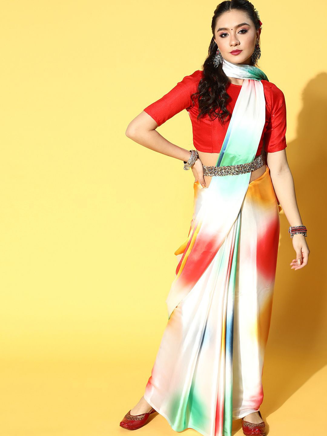

DIVASTRI Tie and Dye Satin Saree, White