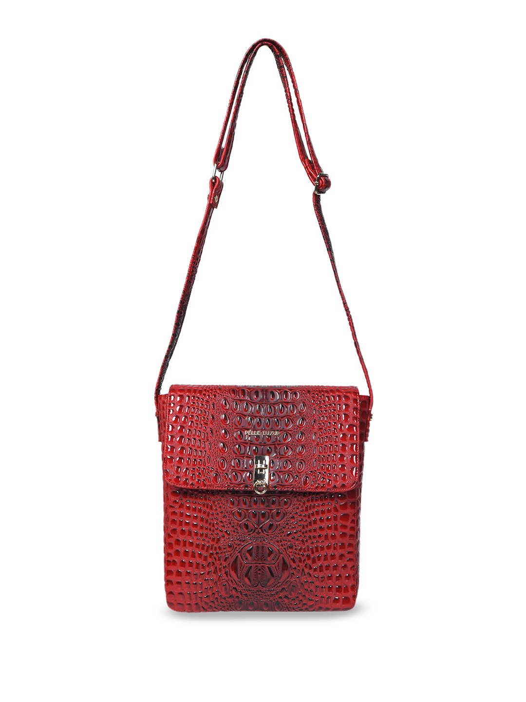 

PELLE LUXUR Textured PU Structured Sling Bag, Red