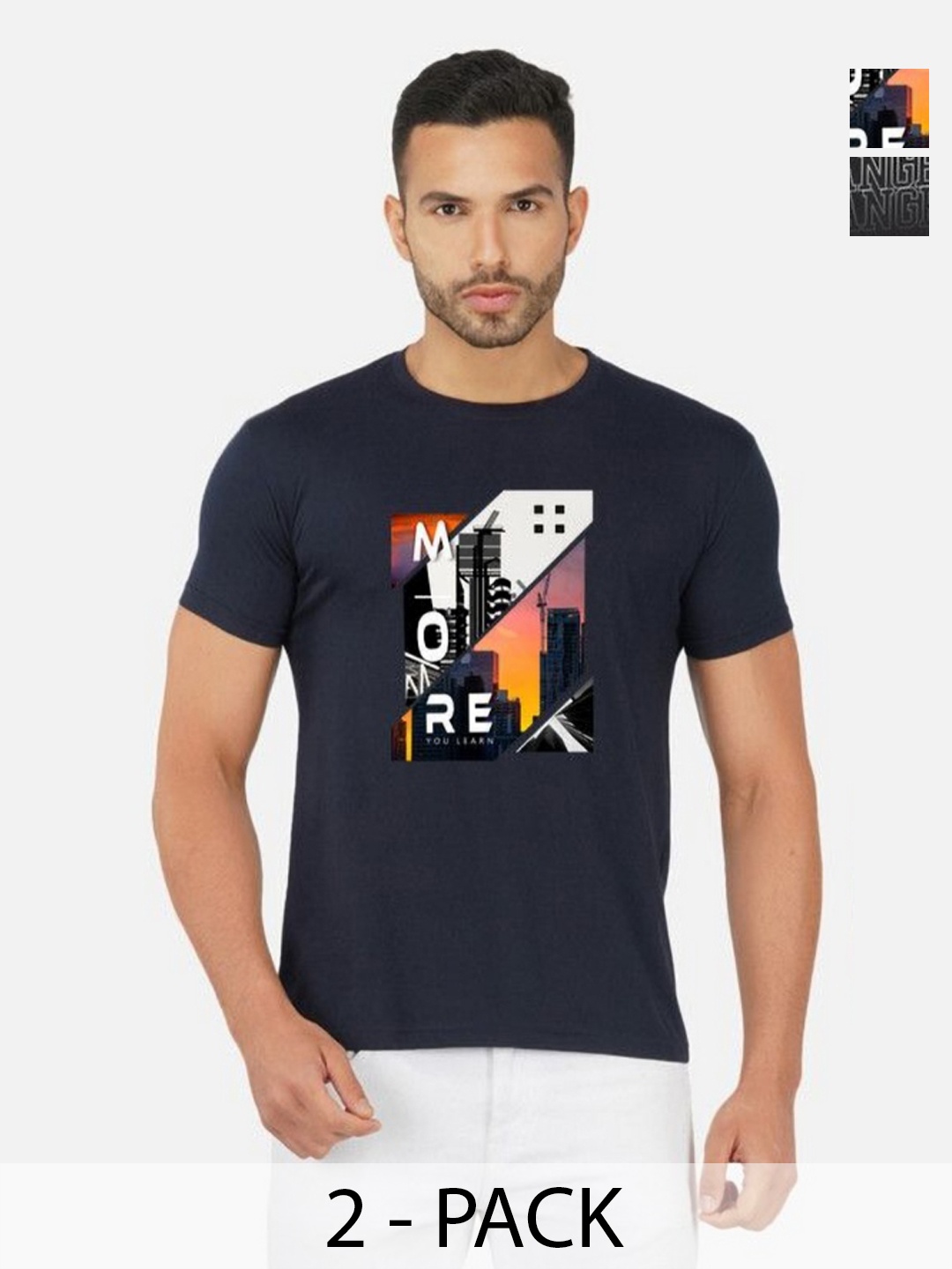 

GLOBAL NOMAD Men 2 Printed Bio Finish Applique T-shirt, Navy blue