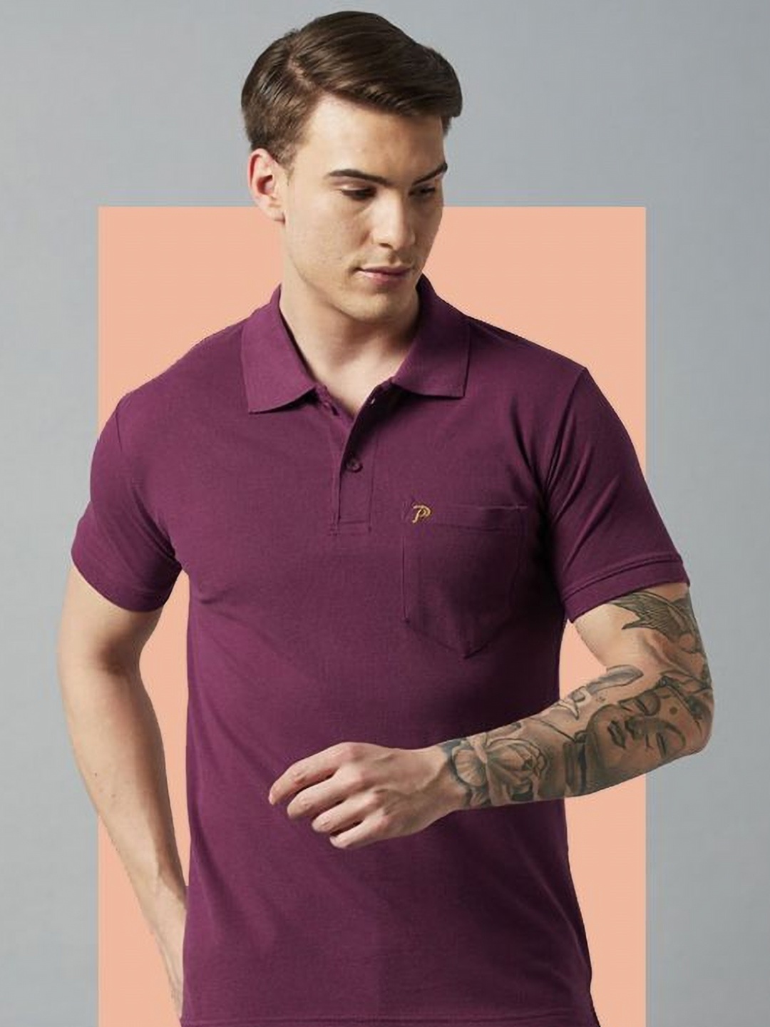 

Promount Men Polo Collar Pockets T-shirt, Maroon