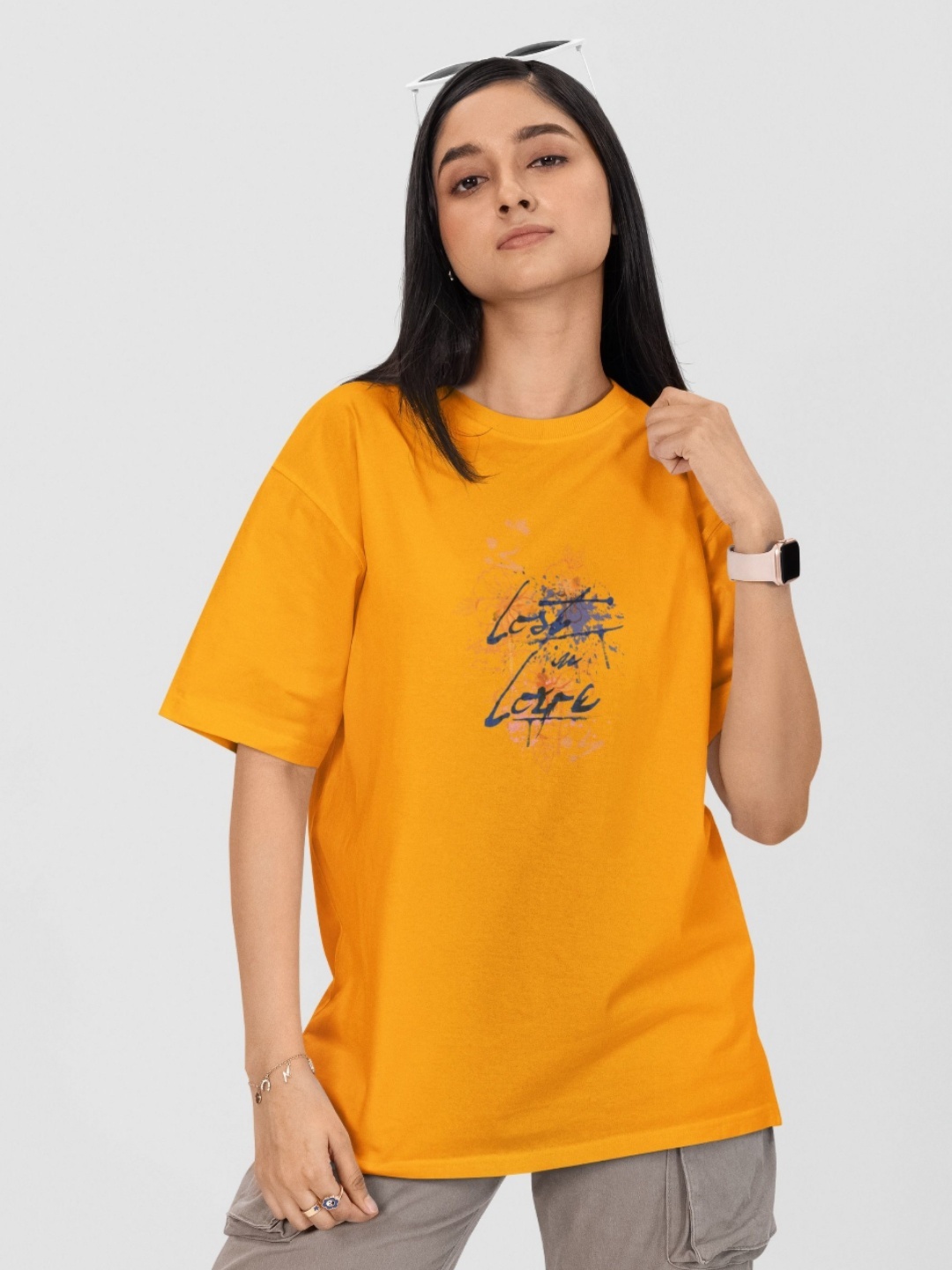 

Moda Rapido Women Printed Drop-Shoulder Sleeves Pockets T-shirt, Yellow