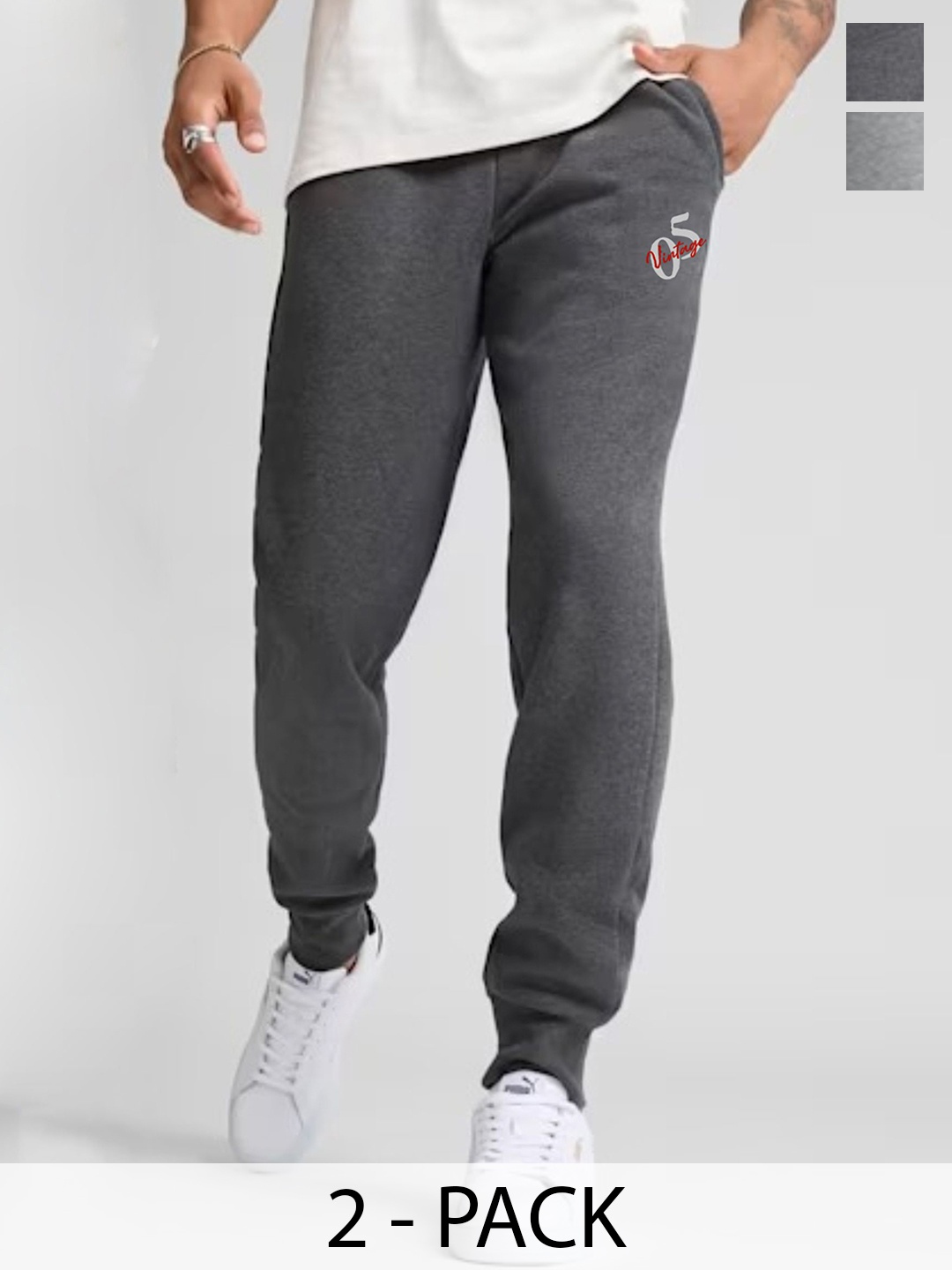 

Moda Rapido Men Pack Of 2 Pure Cotton Mid-Rise Track Pants, Charcoal