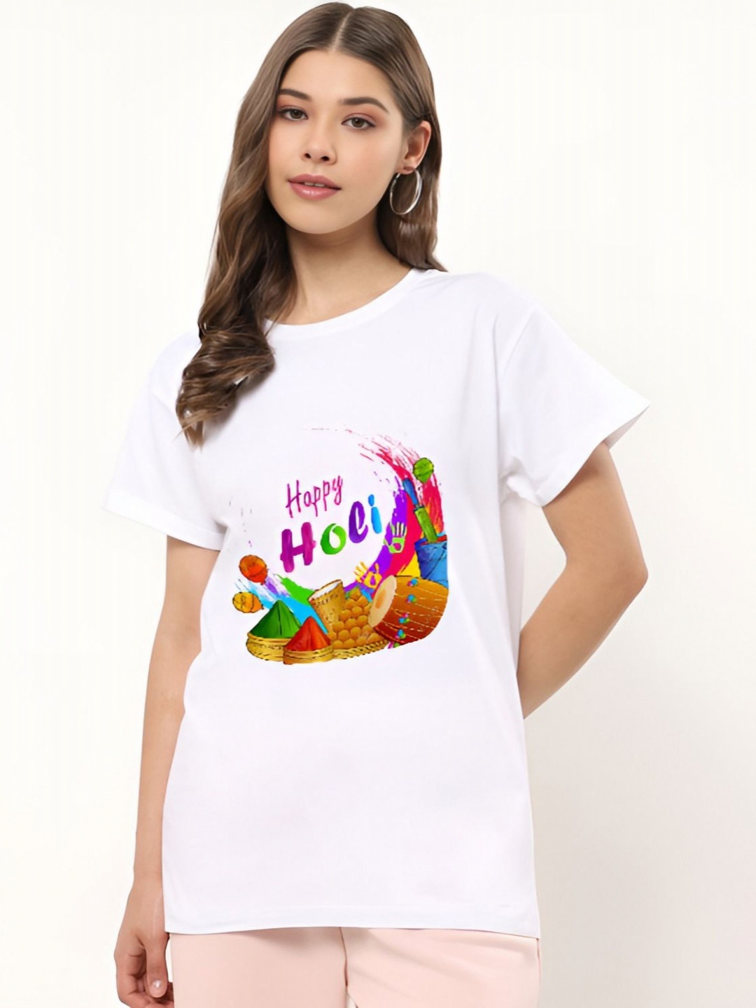 

Shiv traders collection Women Printed Applique T-shirt, White