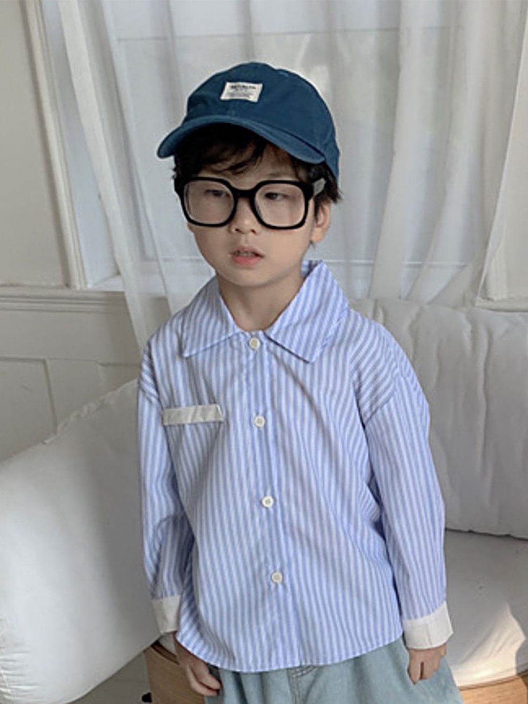 

LULU & SKY Unisex Kids Opaque Striped Casual Shirt, Blue