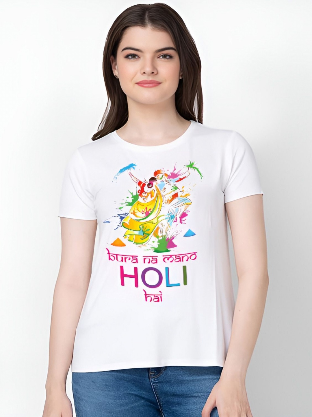 

Shiv traders collection Women Printed Applique T-shirt, White