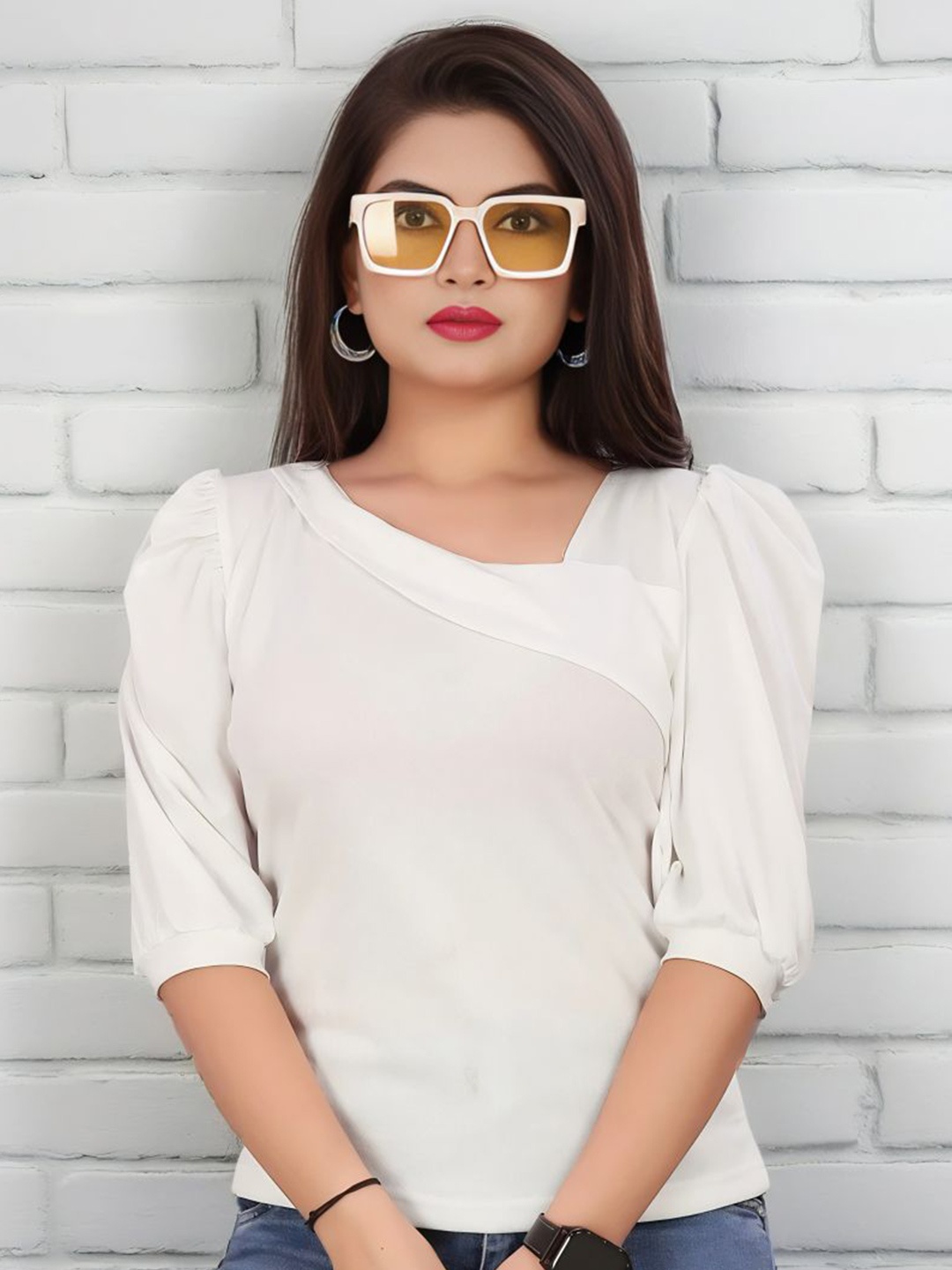 

Moda Rapido Puff Sleeve Cotton Top, White