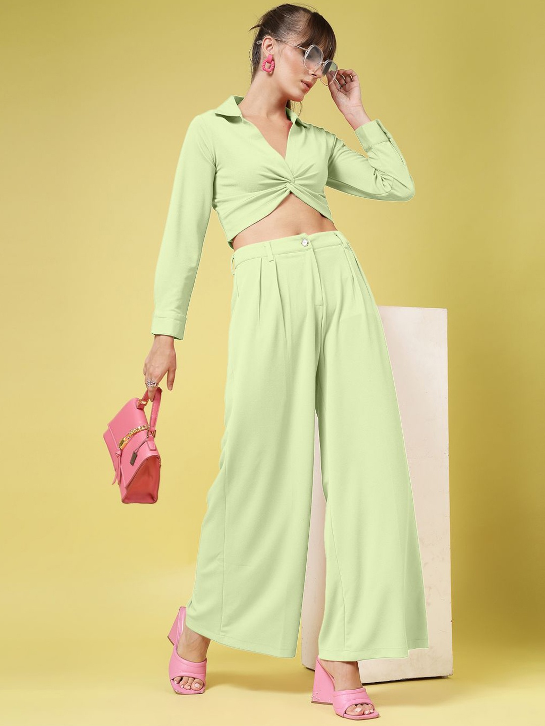 

DressBerry Women Relaxed Pleated Trousers, Green