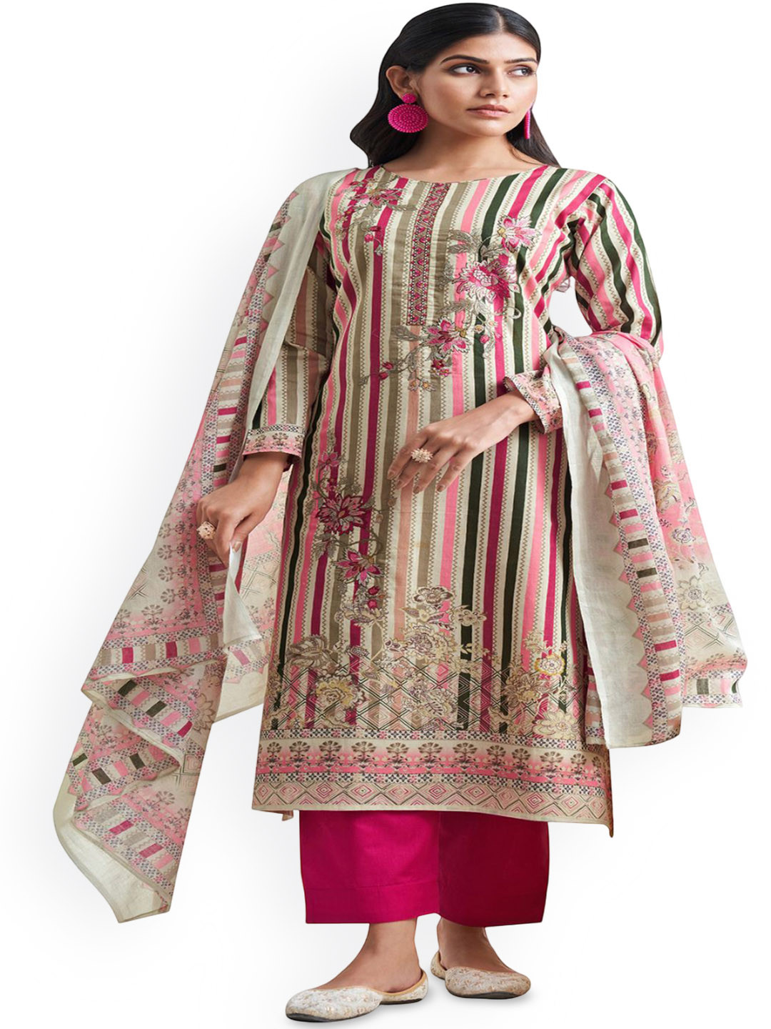 

DRAVINAM Trends Embroidered Pure Cotton Unstitched Dress Material, Orange