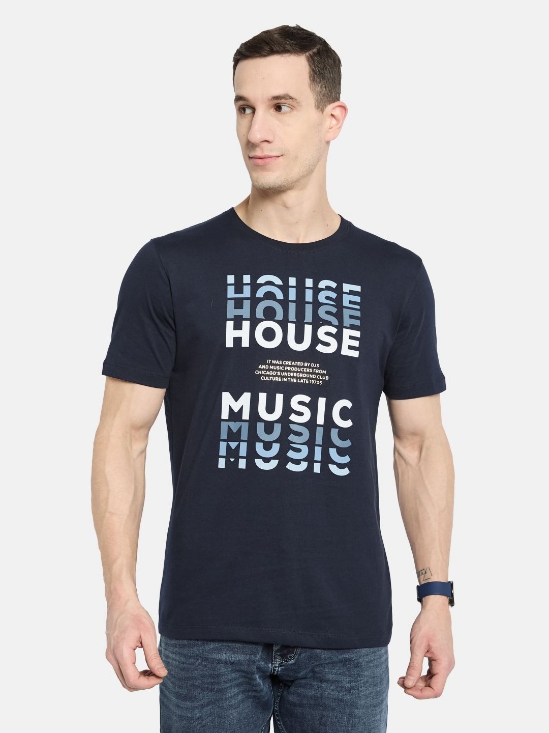 

Octave Men Printed T-shirt, Navy blue