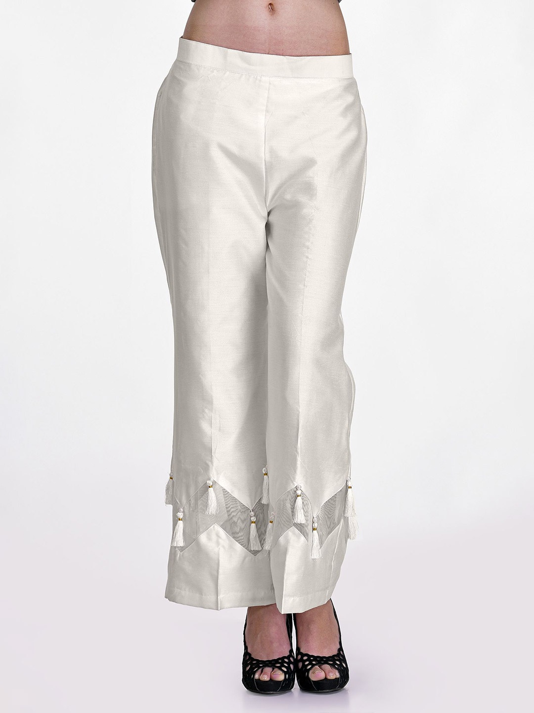 

FLOREOS Mid-Rise Self Design Trousers, White