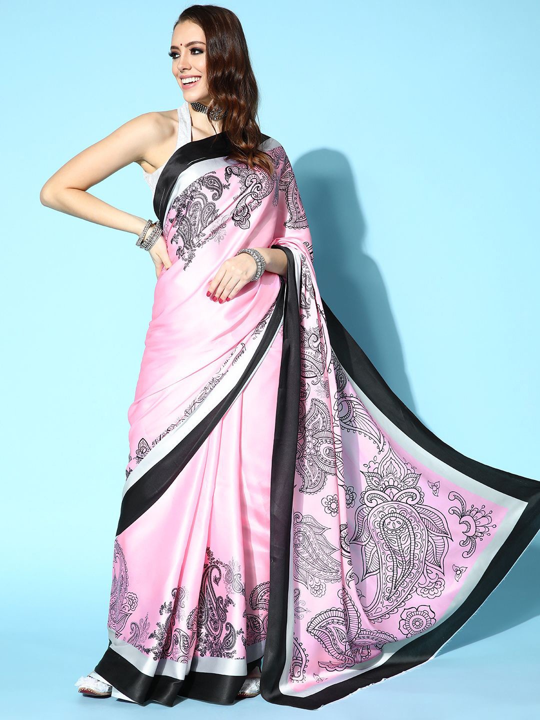 

DIVASTRI Paisley Satin Saree, Pink