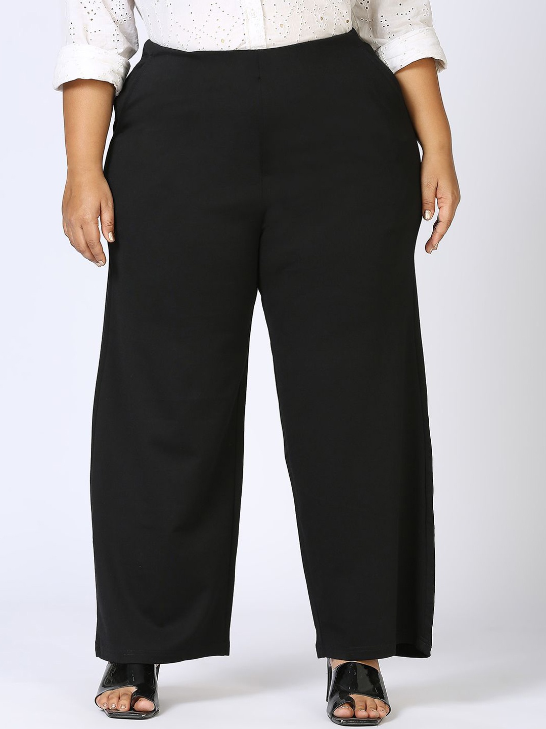 

HJ HASASI Women Straight Fit High-Rise Trousers, Black