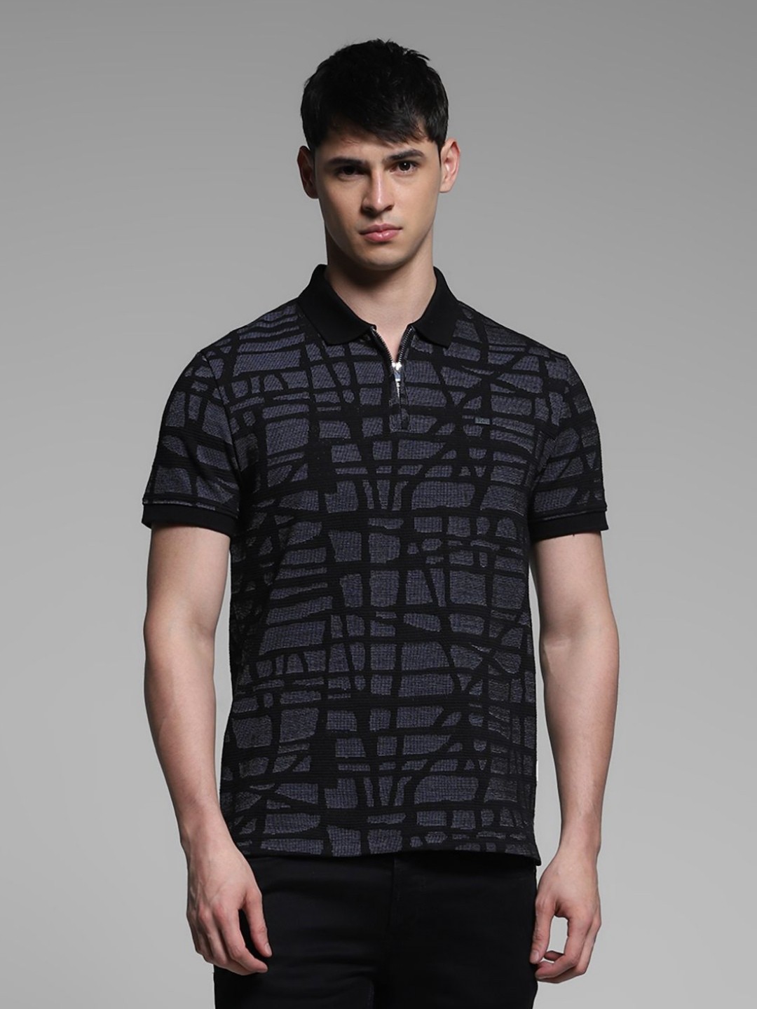 

Jack & Jones Men Printed Polo Collar Pockets T-shirt, Black