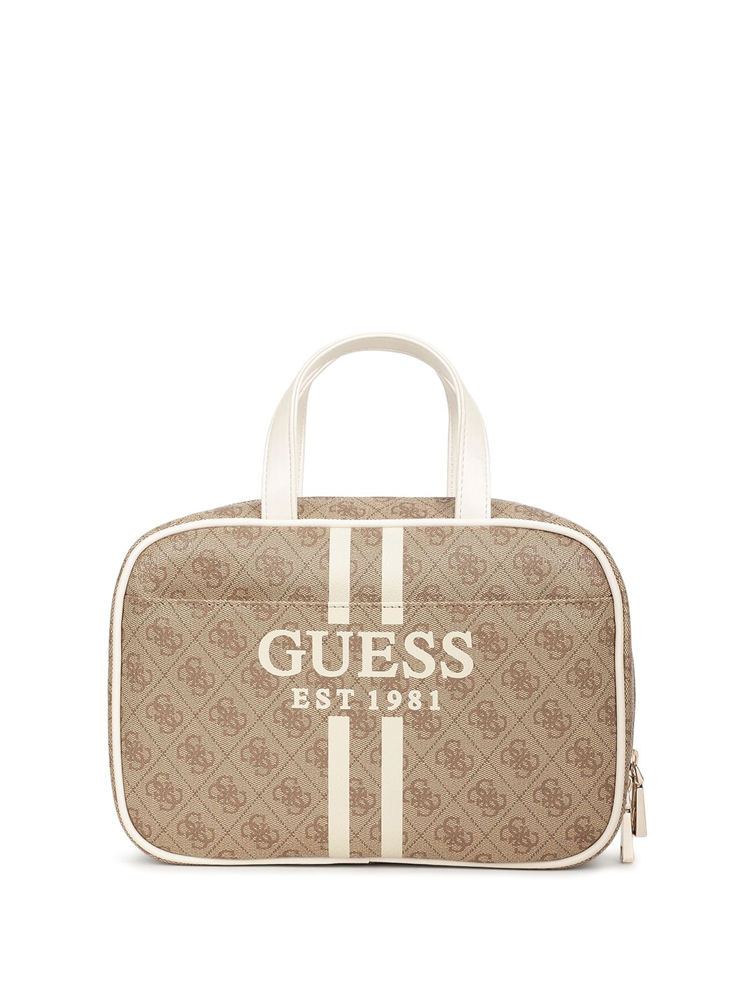 

GUESS Printed PU Structured Handheld Bag with Cut Work, Beige