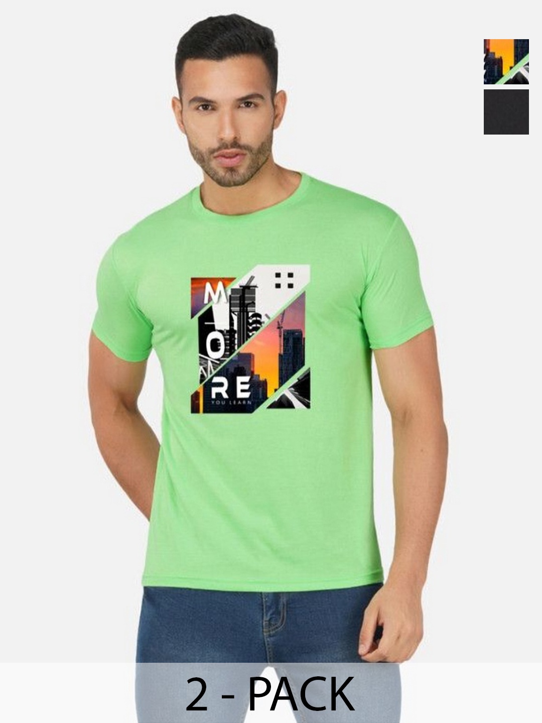 

GLOBAL NOMAD Men 2 Printed Bio Finish Applique T-shirt, Green