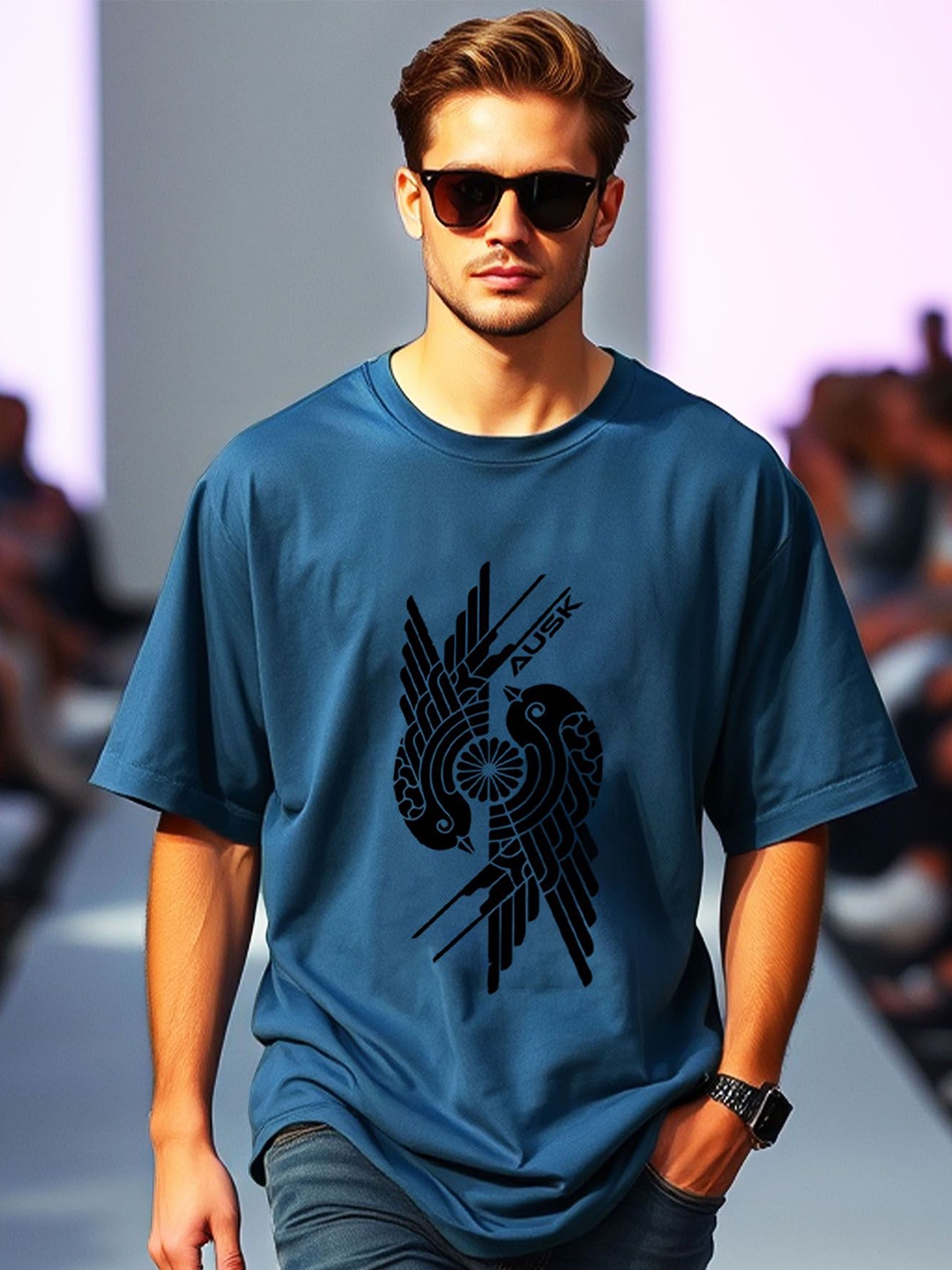 

AUSK Men Printed Raw Edge T-shirt, Teal